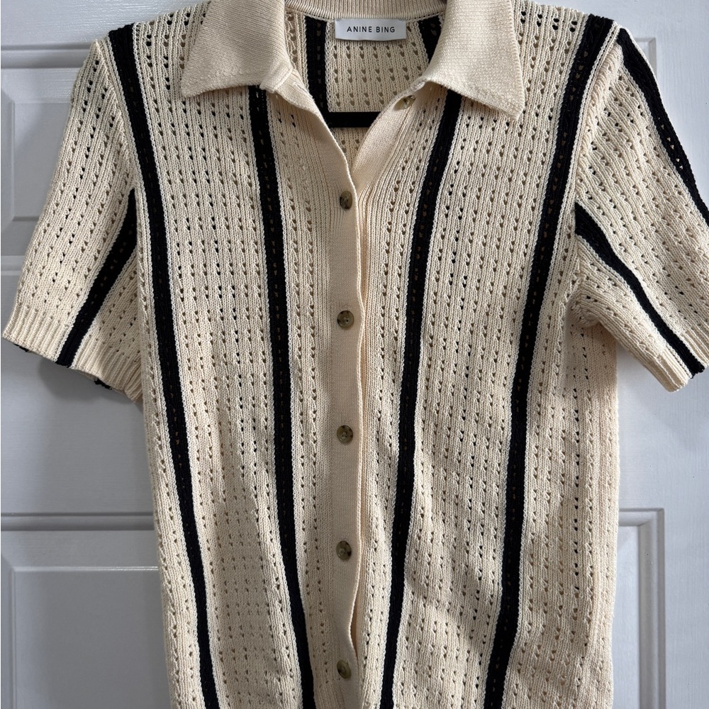 Anine Bing Alexis Sweater in Ivory and Black Stripe